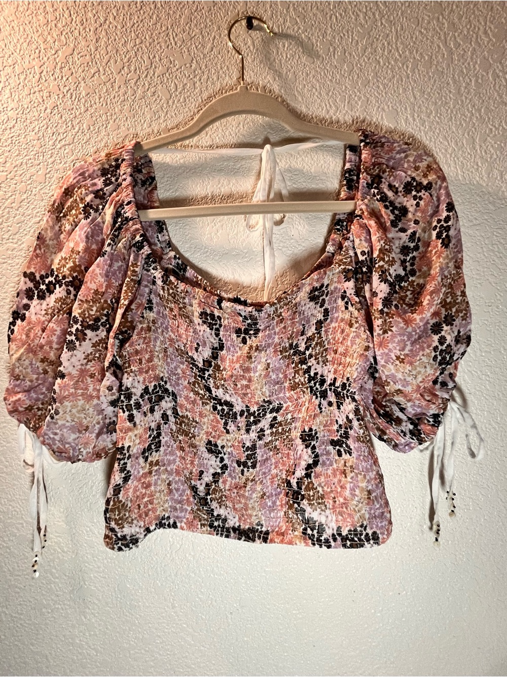 Free People NWT Back On Top Smocked Crop Top Soft Combo Floral Blouse XS S $98 - Picture 4 of 10